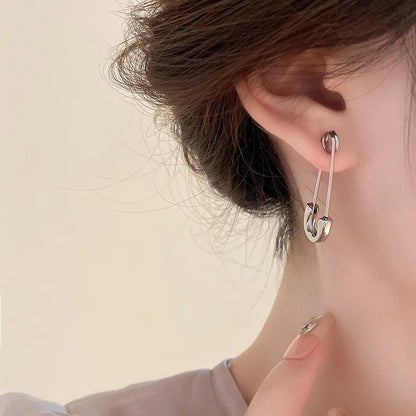 Creative Punk Rock Safety Pin Ear Hook Earrings Unisex Metal Jewelry