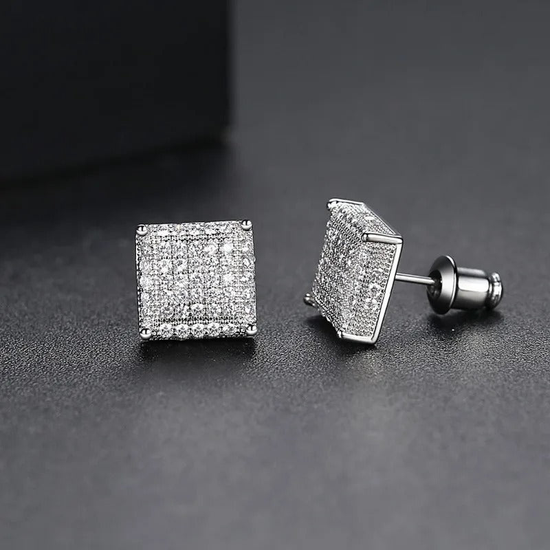Rock Hip Hop Iced Out Stud Earrings for Women Men Male Ice Studded Zircon Silver Color Piercing Ear Accessories Trend Jewelry