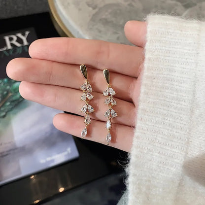 Luxury Gold Leaf Zircon Earrings Wedding & Party Jewelry