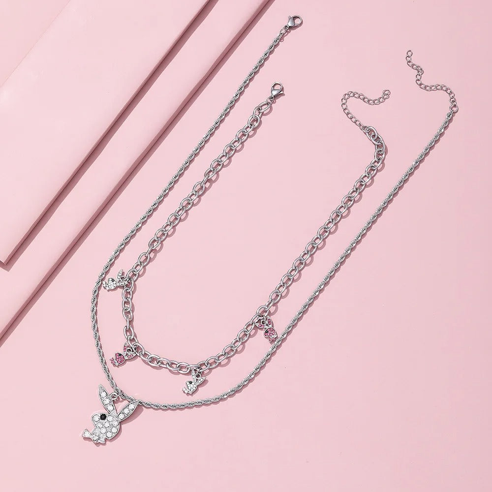 2025 New Fashion Net Red Zircon Rabbit Ladies Necklace Hip Hop Rock Pendant Necklace White Rabbit Jewelry Girl