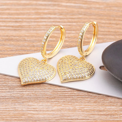 Women’s Love Heart Gold Drop Earrings Cubic Zirconia Fashion Jewelry