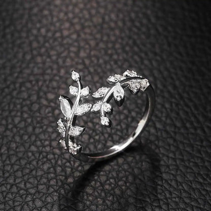 Adjustable Leaf Ring with Cubic Zirconia Huitan Jewelry