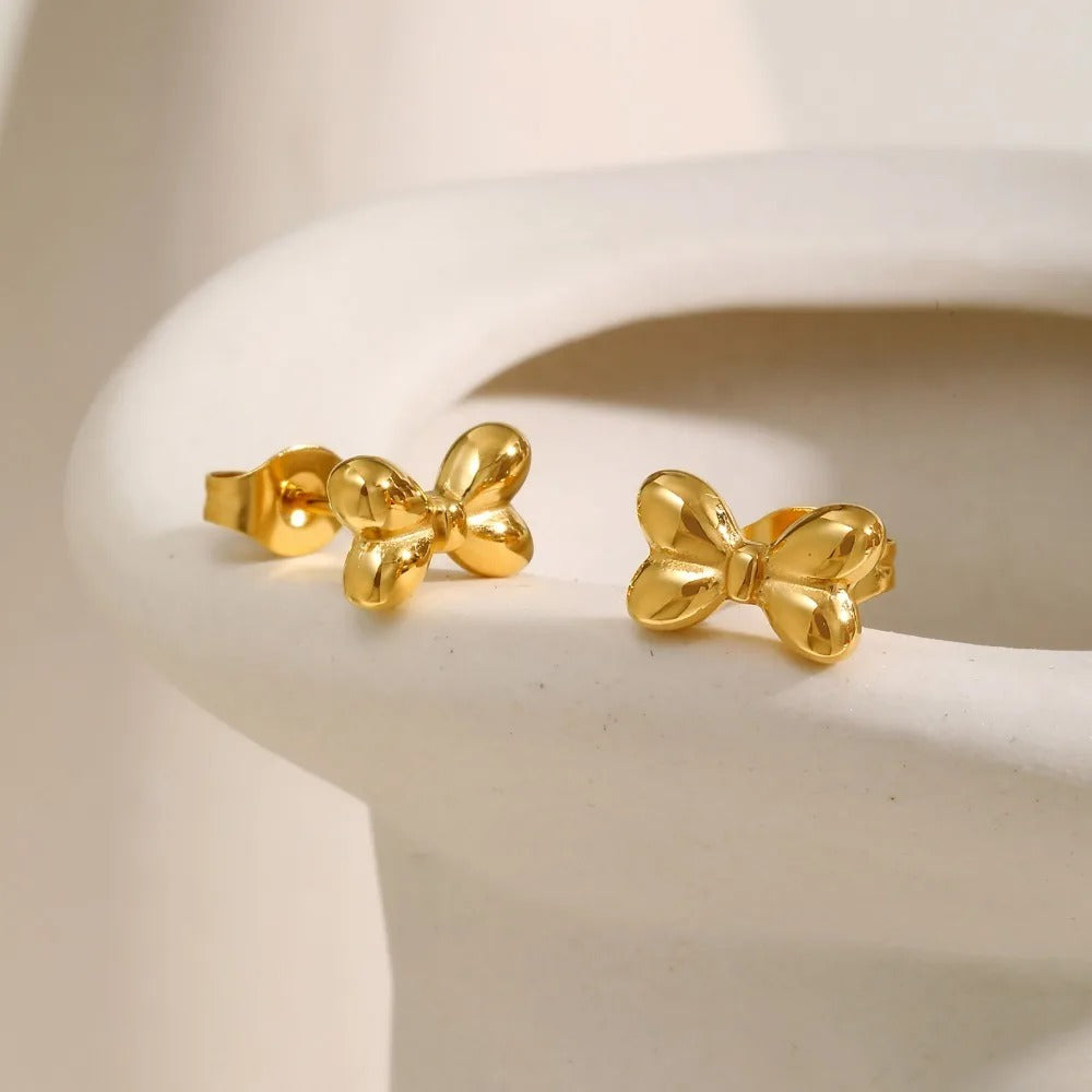 Gold Color Stainless Steel Bowknot Stud Earrings For Women Girls Mini Bow Earring Anniversary Party Ear Jewelry Gift