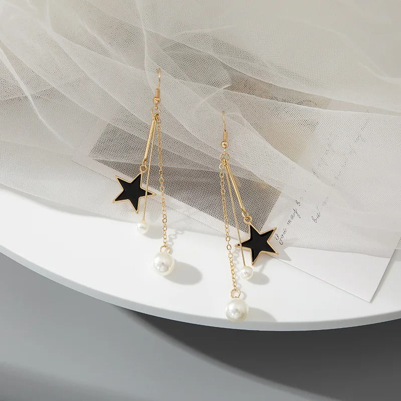 Long Tassel Pearl Star Earrings for Women Wedding Party Dangle Jewelry Gift