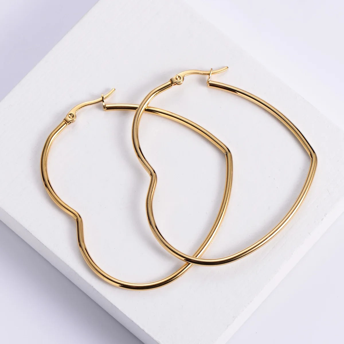 Golden Silver Heart Hoop Earrings for Women Minimalist Love Dangle Jewelry