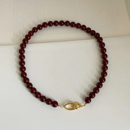French Dark Red Agate choker Necklace for Women Double Toggle Clasp Circle Choker
