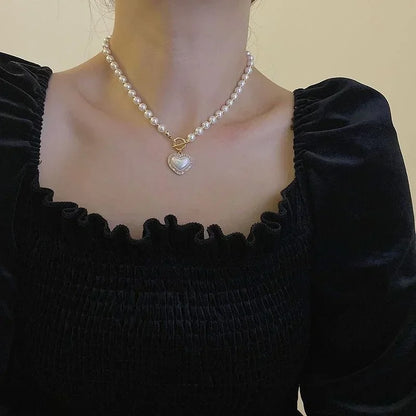 Pearl Gold Necklace & Earrings Set Women Light Luxury Jewelry