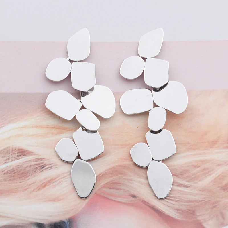 Long Multi-Layer Hanging Earrings Irregular Metal Drop Women