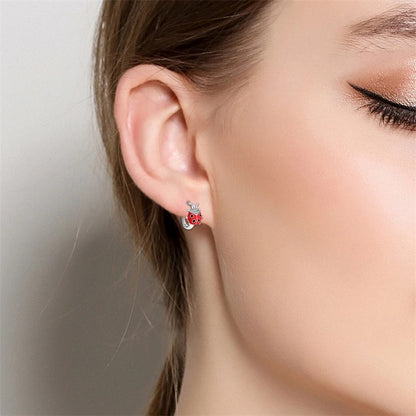 Women’s Colorful Ladybug Double Hoop Earrings 925 Silver Jewelry