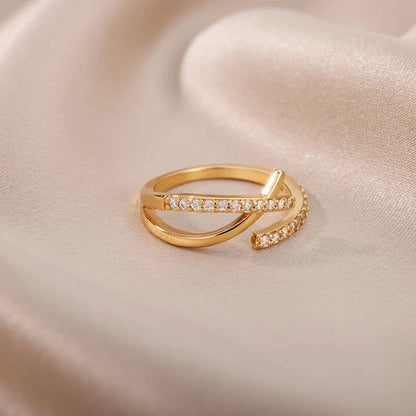 Irregular Geometric Zircon Ring Stainless Steel Open Finger Couple & Engagement Jewelry for Women ✨💍