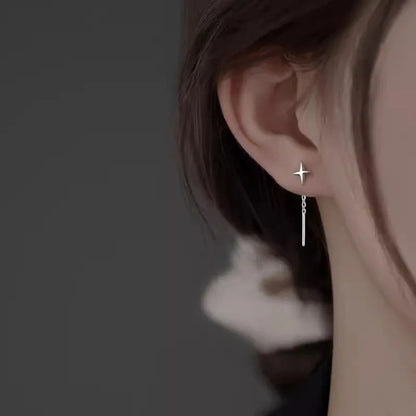 2025 New Korean Star Ear Wire Tassel Thread Chain Climb Star Pendants Drop Earrings Women's Straight Hanging Earings Jewelry