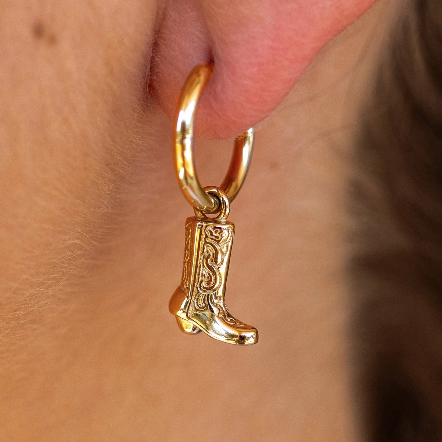 Vintage Cowboy Boot Dangle Earrings Women Gold Plated Hoop Jewelry
