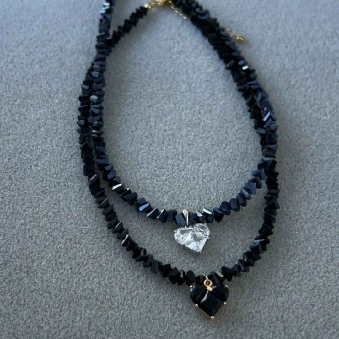 Black Beads Necklace With Heart Pendant Female Jewelry Luxury Rhinestone Choker Necklaces Women Ladies Party Necklace