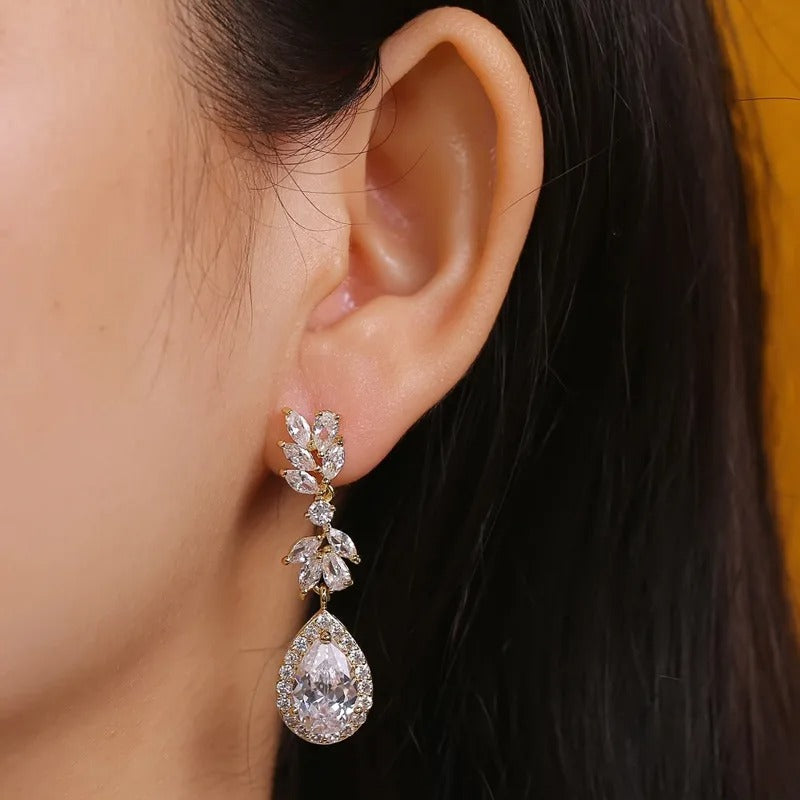 Luxury Flower Cubic Zirconia Drop Earrings for Women
