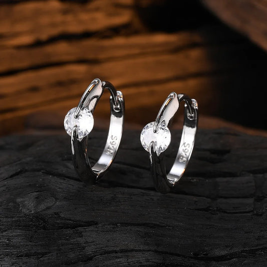 Original 925 Sterling Silver Crystal Circle Hoop Earring Smooth Korean Style Women’s Wedding Jewelry