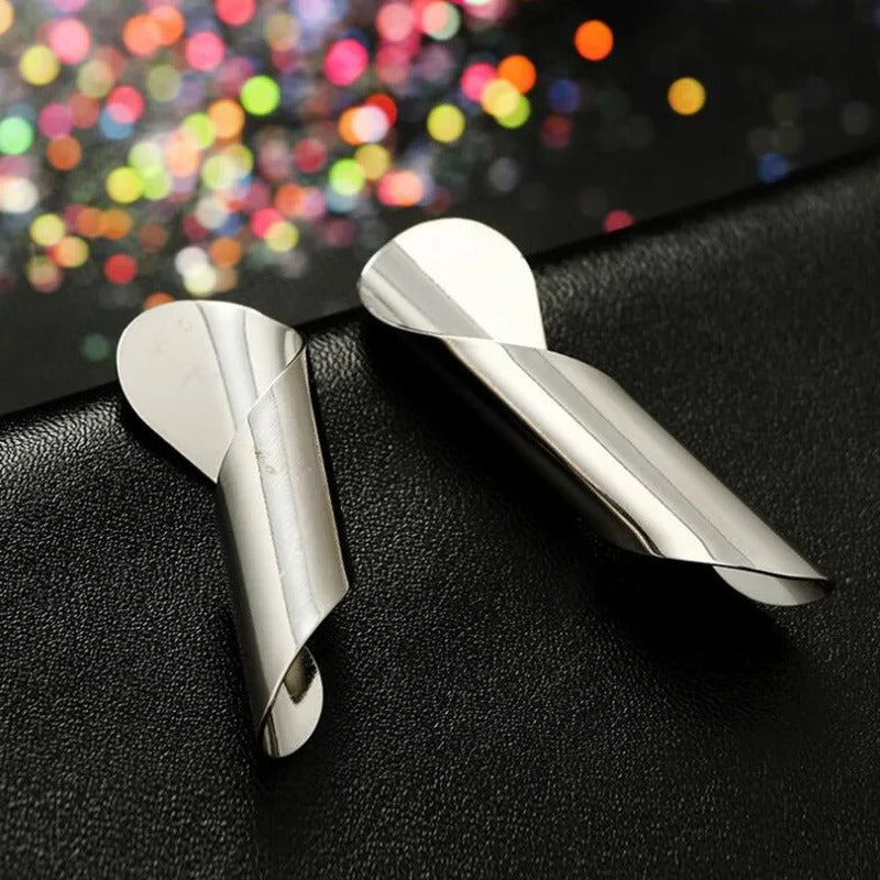 2025 Irregular Rolled Metal Women's Dangle Earrings Silver Color Bar Unusual Earrings for Female Exaggerated Punk Ear Jewelry