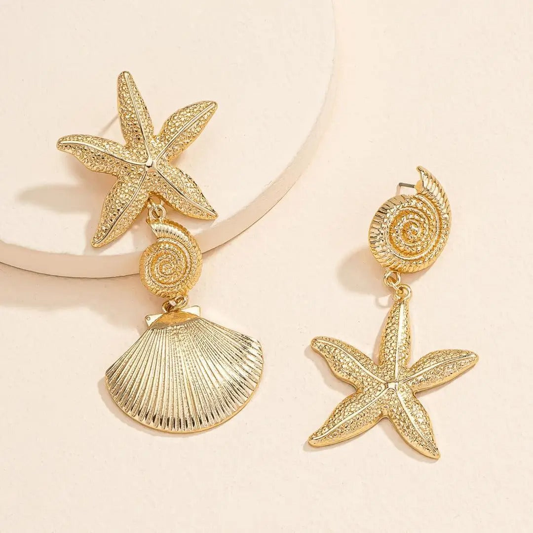 Exaggerated Shell Star Dangle Drop Earrings for Women Summer Beach Party Jewelry Gift