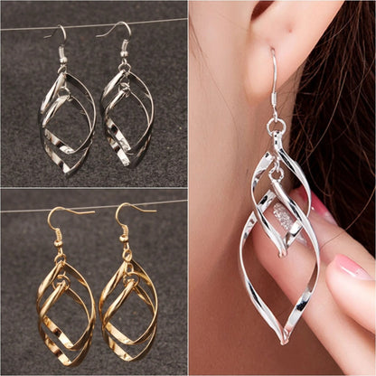 Korean Long Geometric Leaf Tassel Drop Earrings for Women