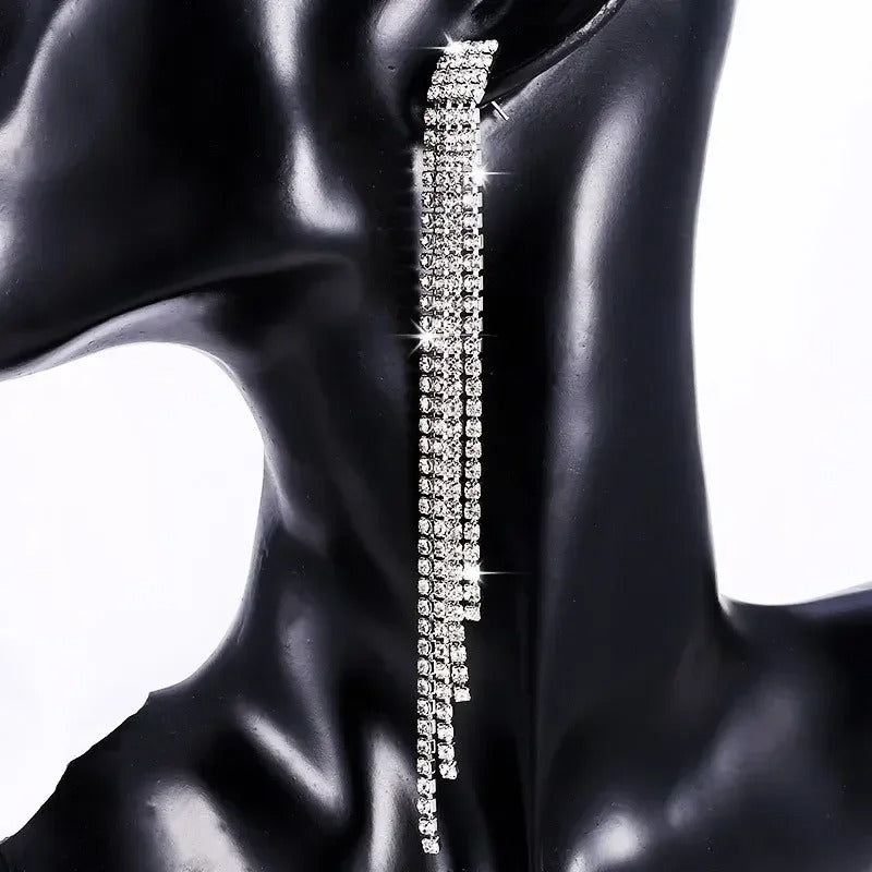 Luxury Rhinestone Crystal Tassel Earrings Women Bridal Jewelry