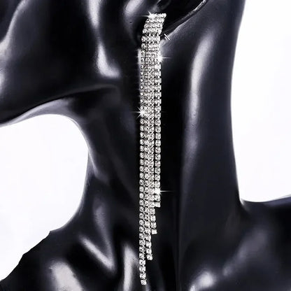 Luxury Rhinestone Crystal Tassel Earrings Women Bridal Jewelry