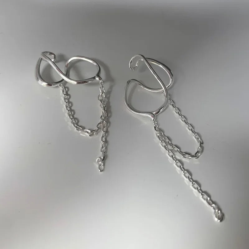 925 sterling silver Ear cuff without piercing For Women Chain Tassel Earring Jewelry Prevent Allergy Party