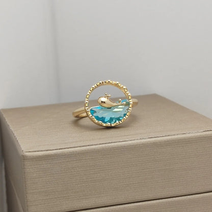 Blue Ocean Whale Crystal Ring Open-ended Zircon Jewelry