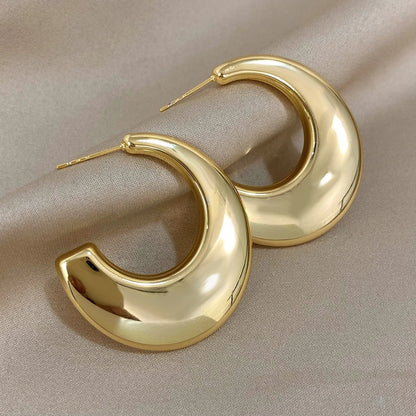 Gold Plated C-Shaped Hoop Earrings Women Fashion Stainless Steel