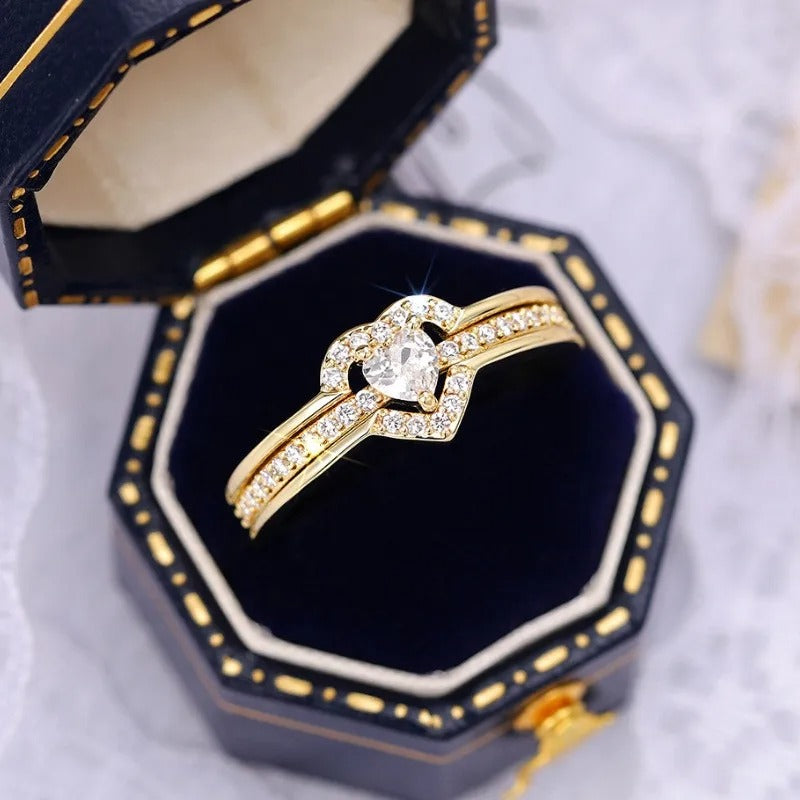 Silver Romantic Heart Zirconia Wedding Band Ring for Women