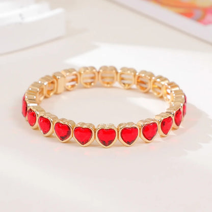Gold Color Love Heart Bracelet For Women Rhinestone Peach Elastic Bangle Hand Hoop Women Delicate Summer Jewelry Accessory