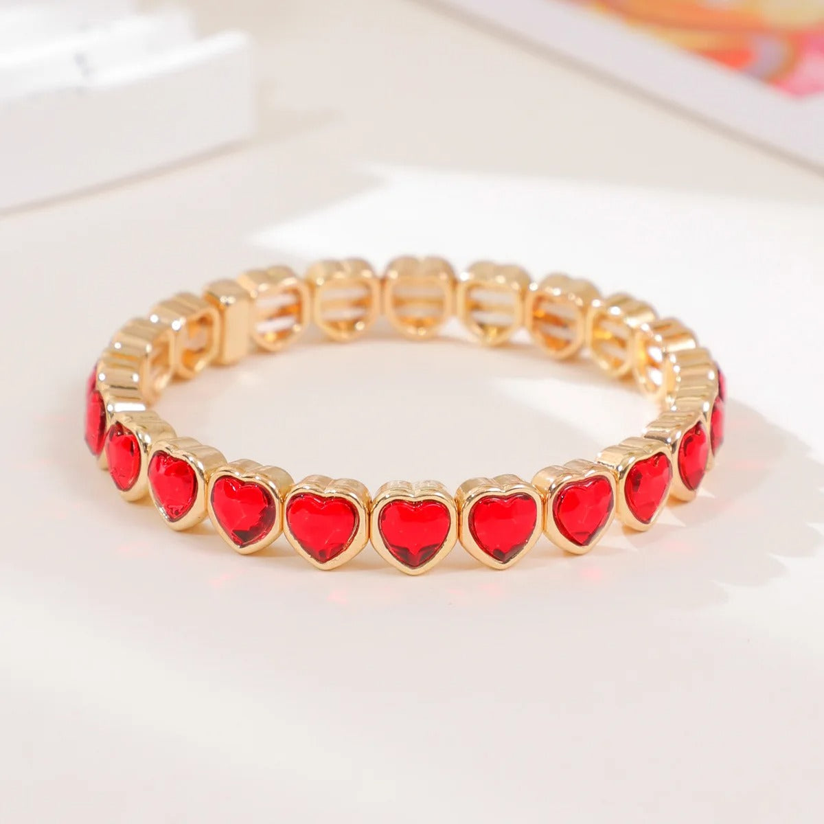 Gold Color Love Heart Bracelet For Women Rhinestone Peach Elastic Bangle Hand Hoop Women Delicate Summer Jewelry Accessory