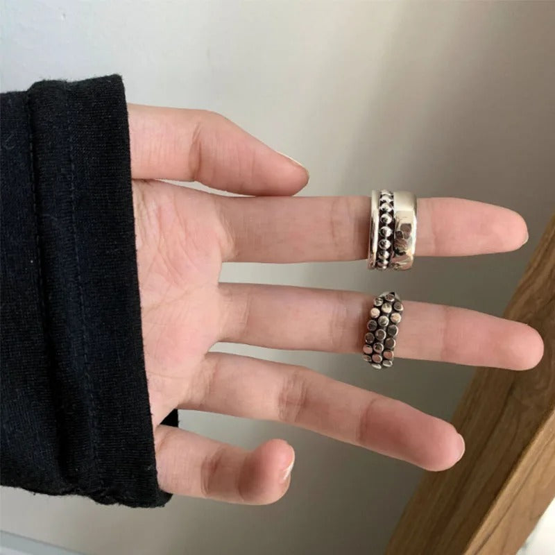 925 Sterling Silver Geometric Bead Ring Punk Style Women