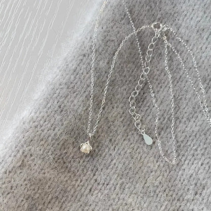 S925 Silver Flower Pearl Pendant Necklace Women Minimalist Jewelry