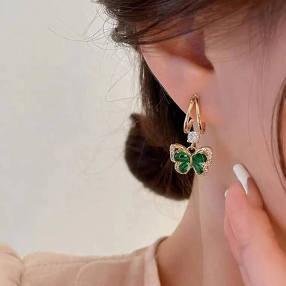 Green CZ Butterfly Drop Earrings Women Party Fashion Jewelry