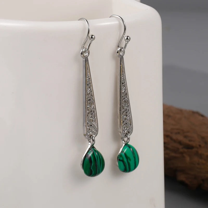 Vintage Elegant Green Drop Jewel Pendant Earrings, Stylish Women Creative Jewelry Gifts