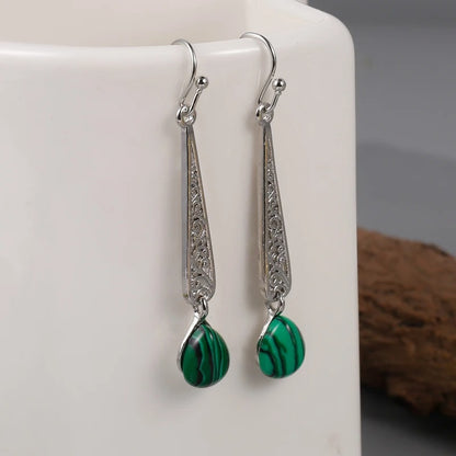 Vintage Elegant Green Drop Jewel Pendant Earrings, Stylish Women Creative Jewelry Gifts