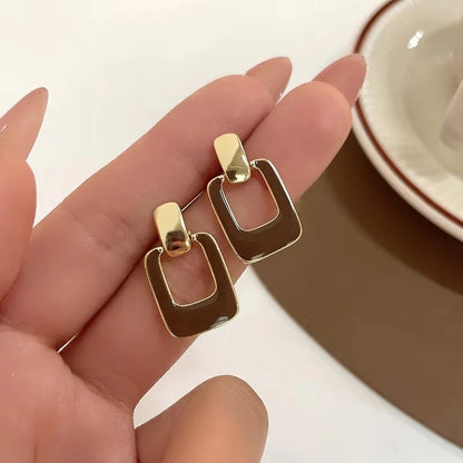 Classic Geometry Brown Hollow Square Drop Earrings for Women