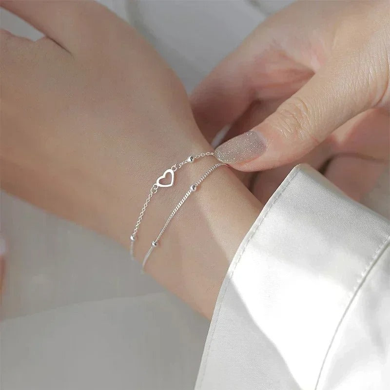 Silver Double Heart Bracelet Women’s Adjustable Jewelry