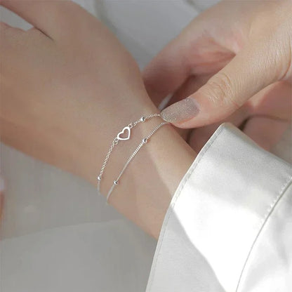 Silver Double Heart Bracelet Women’s Adjustable Jewelry