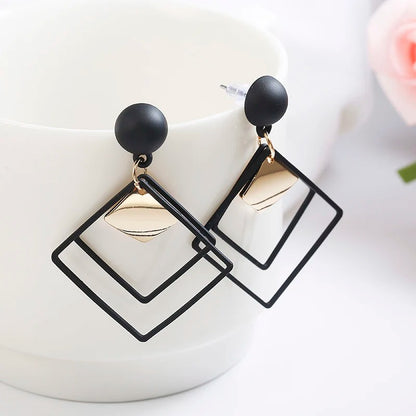 Black Double Layer Hollow Rhombus Drop Earrings Women’s Party Jewelry