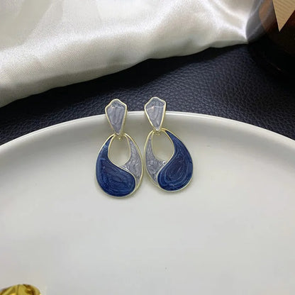 Grey Blue Enamel Water-Drop Dangle Earrings Women Trendy Jewelry
