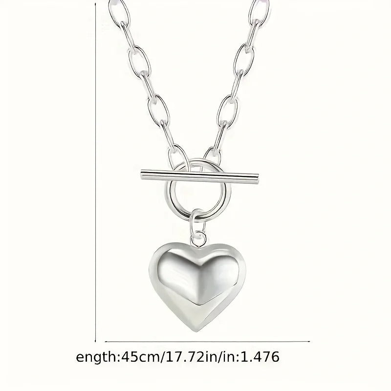 925Sterling Silver Cute Simple Heart Pendant Necklace Trendy Elegant Short Clavicle Chain Jewelry for Women
