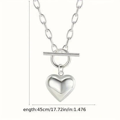 925Sterling Silver Cute Simple Heart Pendant Necklace Trendy Elegant Short Clavicle Chain Jewelry for Women