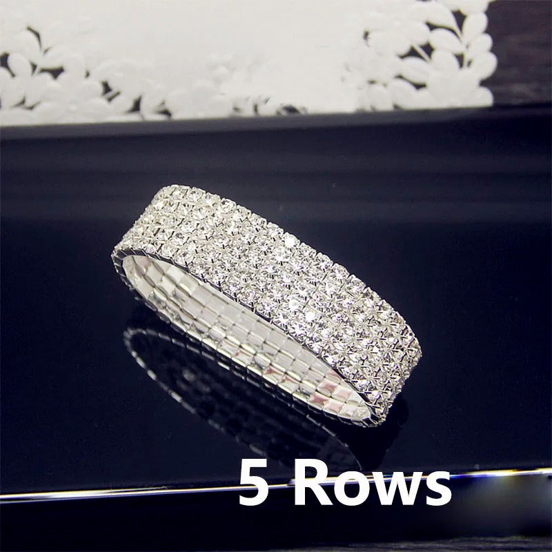 Luxury White Zircon Crystal Elastic Bracelet Bling Iced Out Jewelry