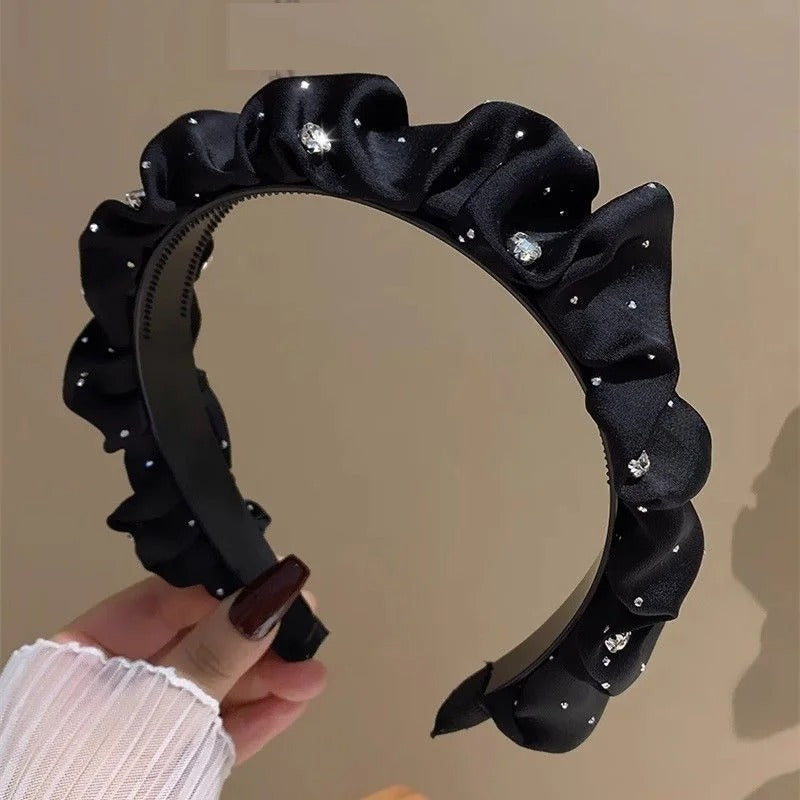 Women’s Satin Black Rhinestone Headband French Style