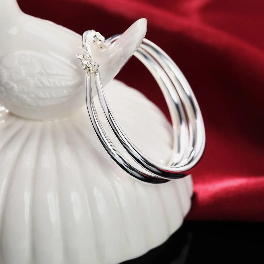 925 Sterling Silver 40mm Round Hoop Earrings Women Wedding Jewelry