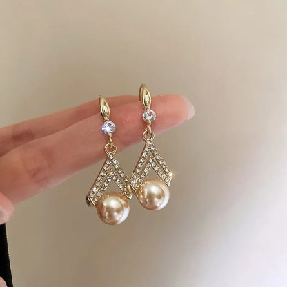 Luxury Pearl Dangle Earrings for Women Wedding Party