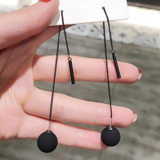 Retro Black Imitation Pearl Ball Drop Earrings For Women Luxury Elegant Black Beads Dangle Earring Punk Jewelry Gift