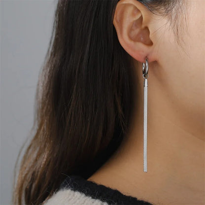Fashion Long Tassel Stainless Steel Earrings Gold Women