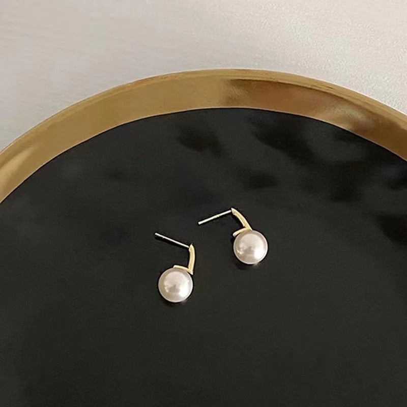 Elegant 925 Silver Pearl Earrings Geometric Style Women