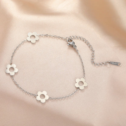 Gold Stainless Steel Flower Bracelet for Women Adjustable Charm Jewelry